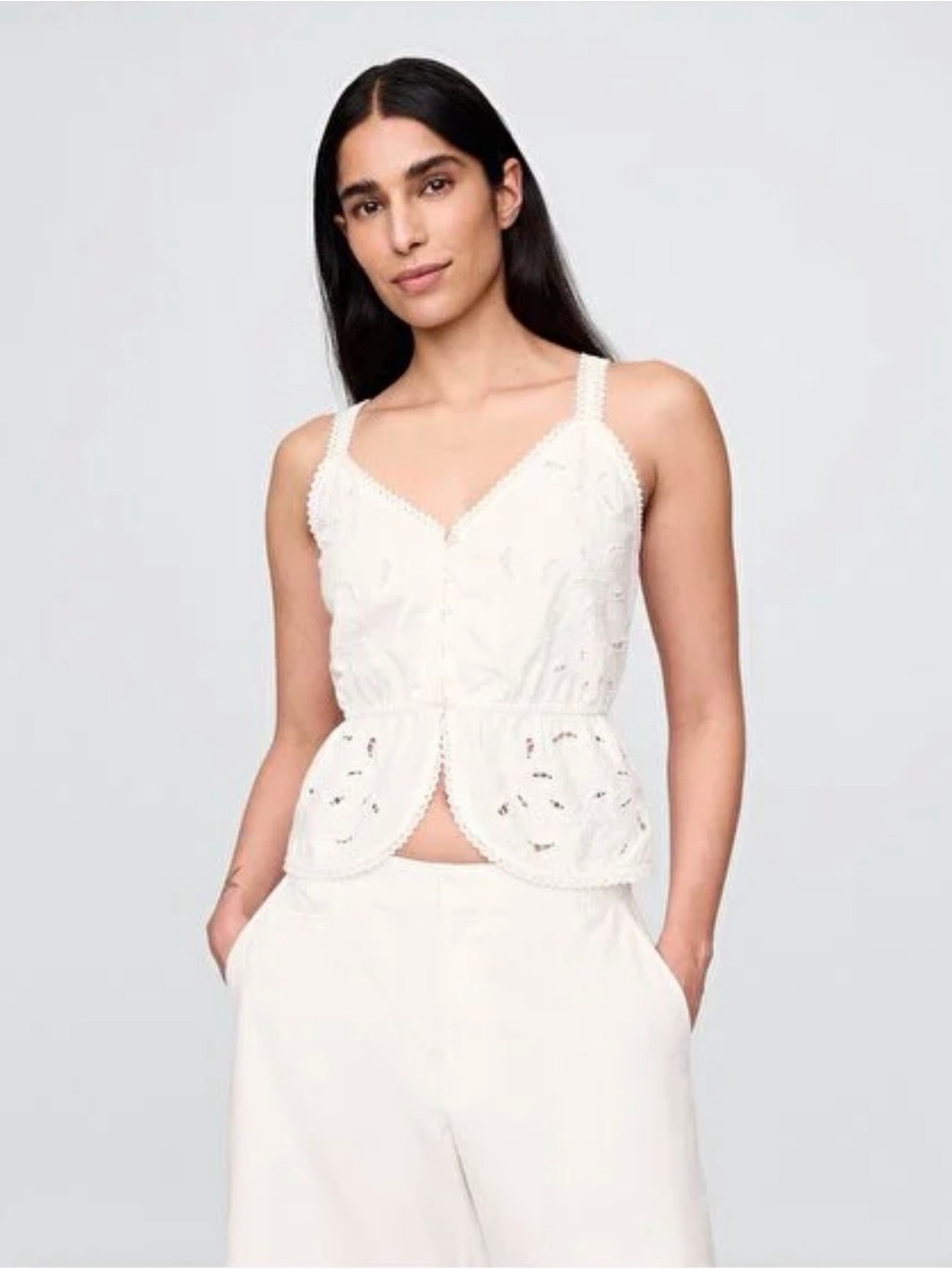 GAP Linen-Blend Eyelet Peplum Top